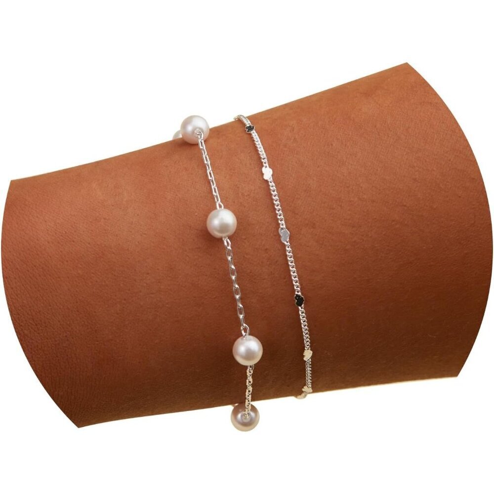 Silver Dainty Stack Cuban Beaded Heart, Bracelets Jewelry Gifts for Women